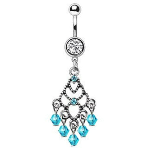 316L Stainless Steel Aqua Chandelier Dangle Navel Ring by Fashion Hut Jewelry