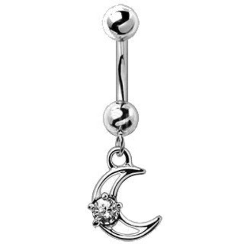 316L Stainless Steel Moon and Star Dangle Navel Ring by Fashion Hut Jewelry