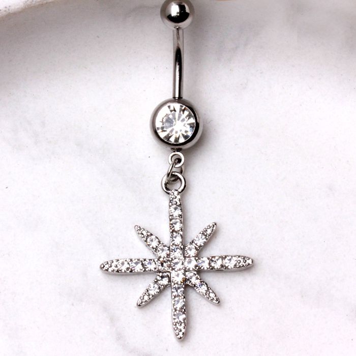 316L Stainless Steel Glittering North Star Dangle Navel Ring by Fashion Hut Jewelry