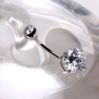 14Kt White Gold Navel Ring with Prong Set CZ by Fashion Hut Jewelry