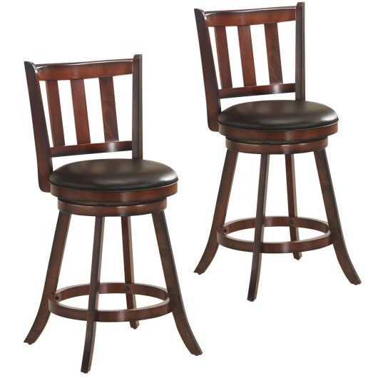 2 Pieces 360 Degree Swivel Wooden Counter Height Bar Stool Set with Cushioned Seat-25 inches by VYSN