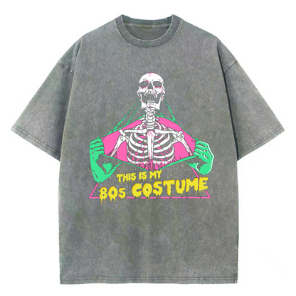 Unisex This Is My 80's Costume Skull Printed Retro Washed Short Sleeved T-Shirt by migunica