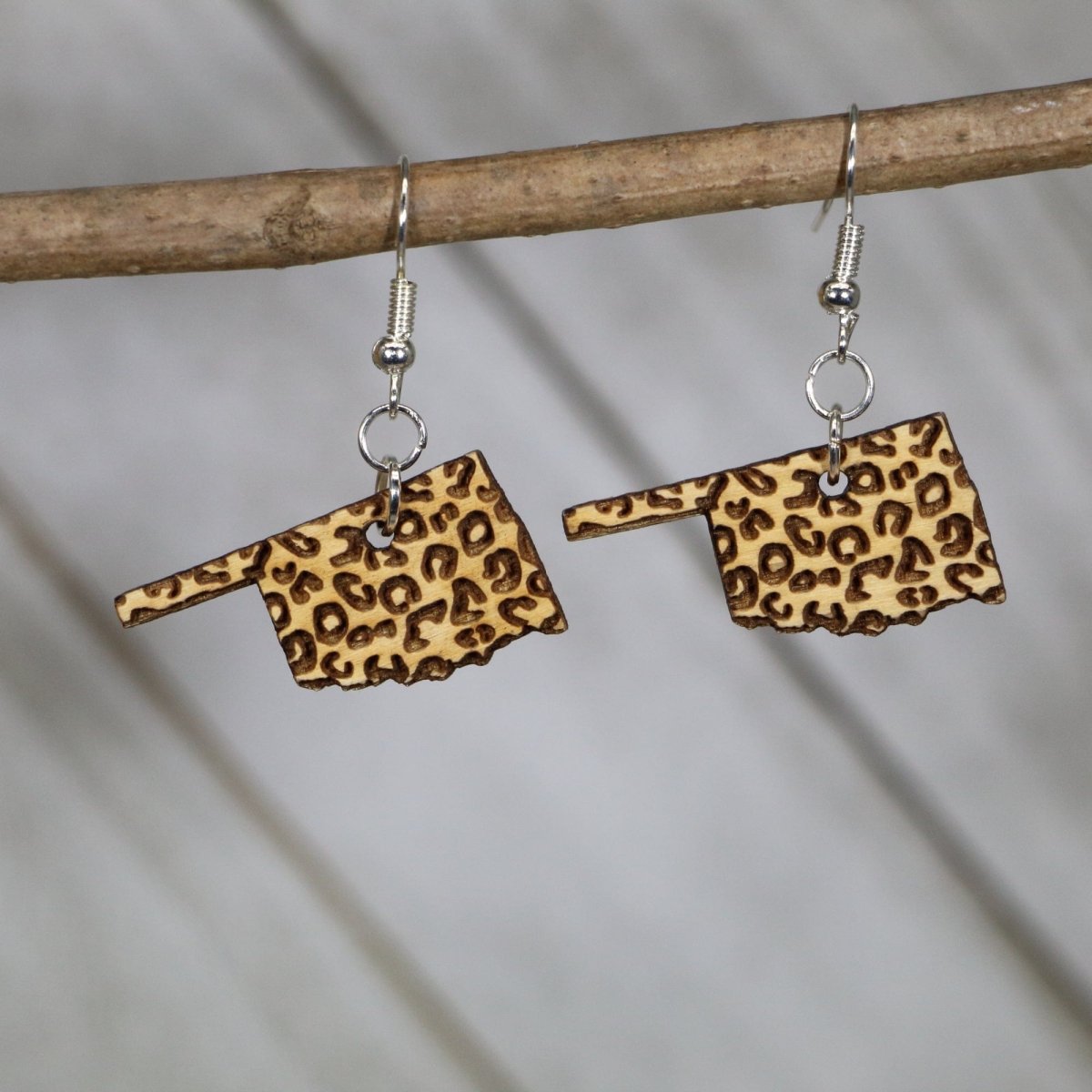 Oklahoma State Cheetah Print Wooden Dangle Earrings by Cate's Concepts, LLC