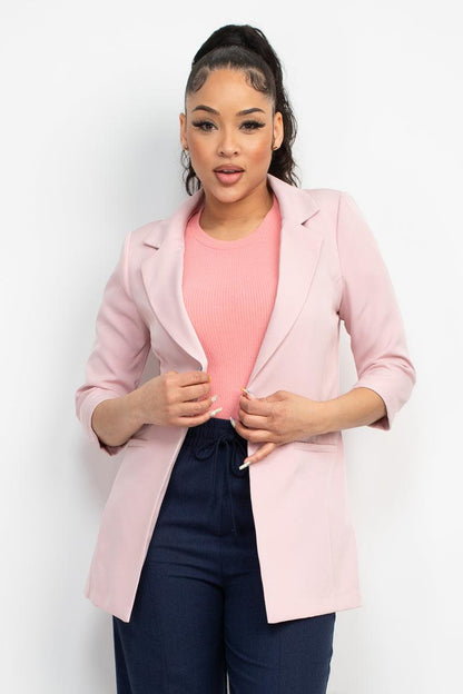 Open Front Notch Solid Jacket by VYSN