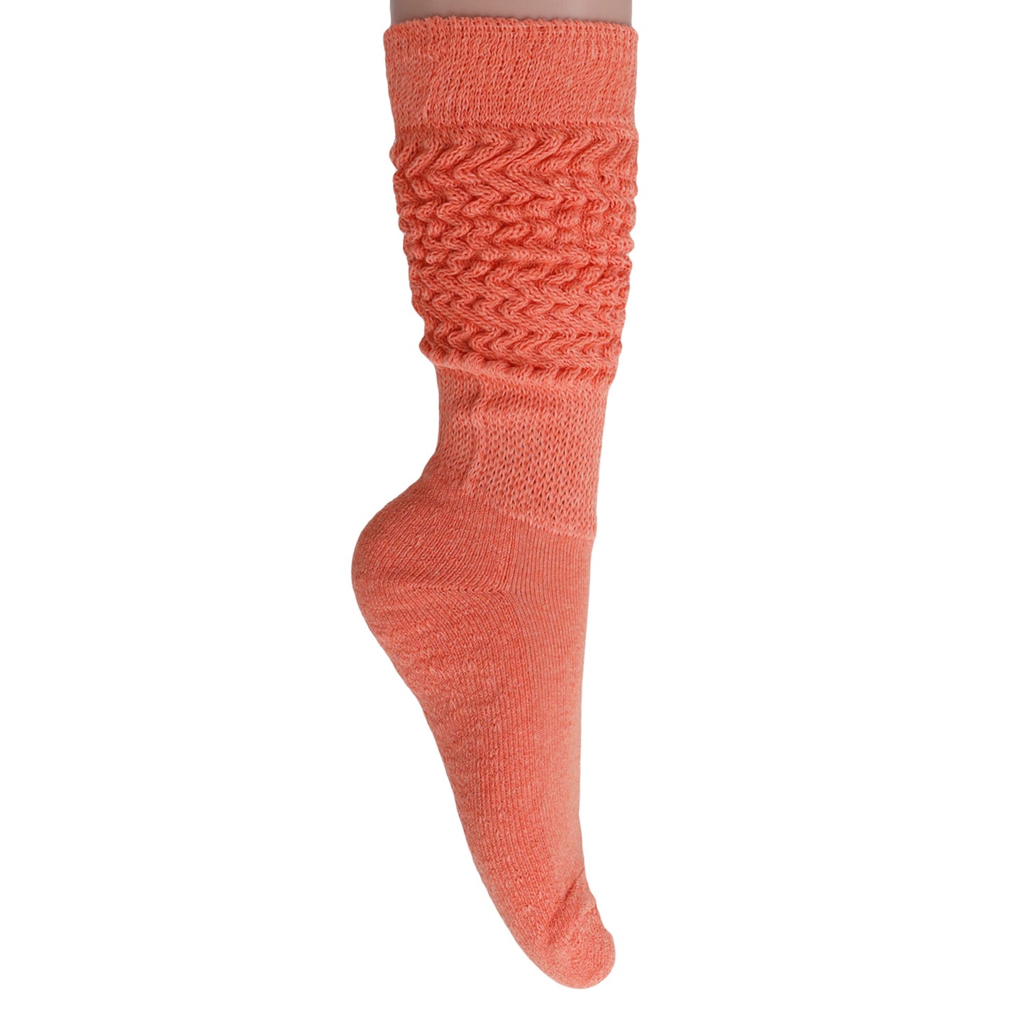 1 Pair - Light Orange Slouchy Scrunch Socks for Women Cotton Knee High Shoe Size 5 to 10 by Mars Outlet Store LLC