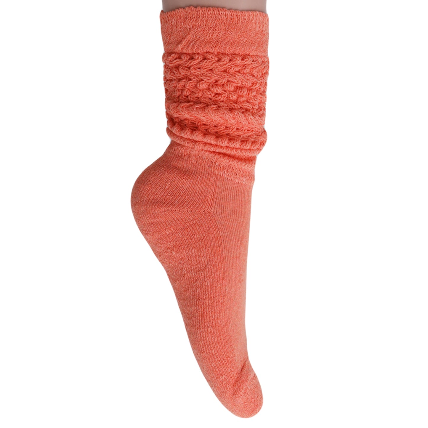 1 Pair - Light Orange Slouchy Scrunch Socks for Women Cotton Knee High Shoe Size 5 to 10 by Mars Outlet Store LLC