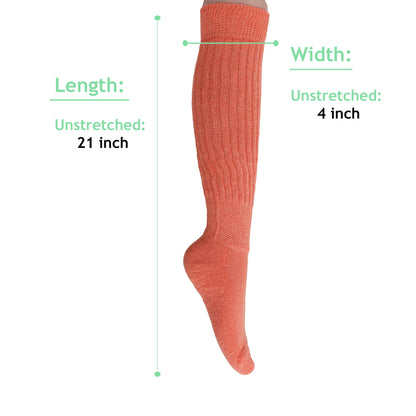 1 Pair - Light Orange Slouchy Scrunch Socks for Women Cotton Knee High Shoe Size 5 to 10 by Mars Outlet Store LLC