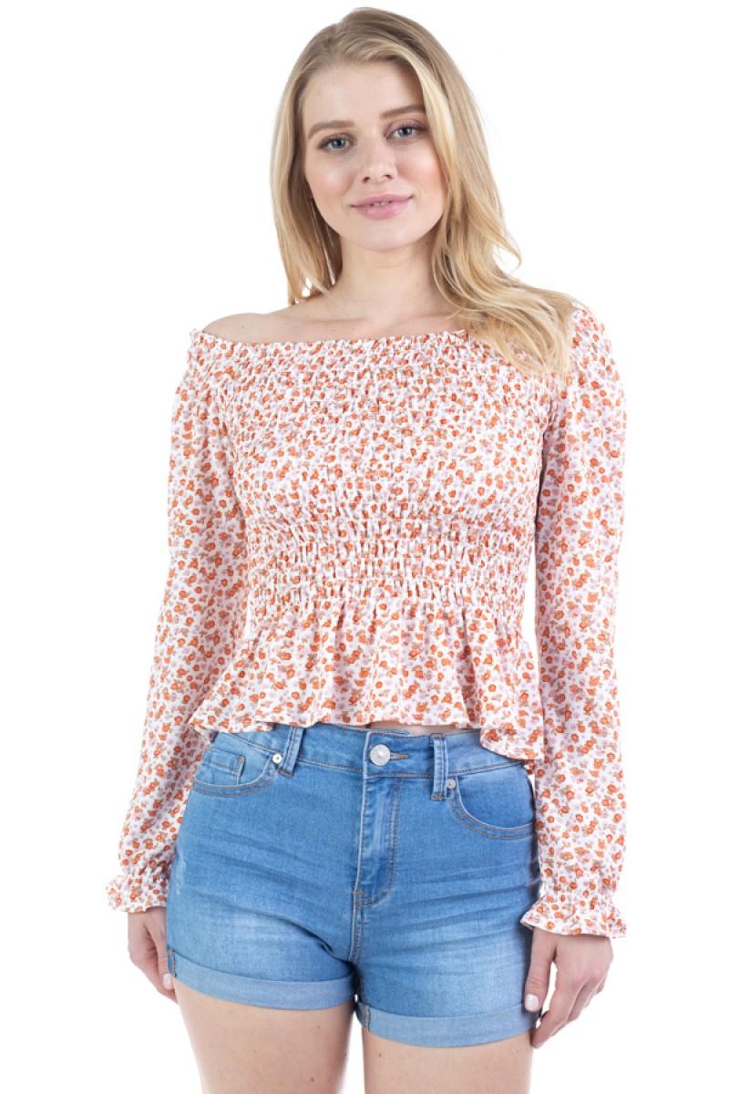 Peasant Sleeve Floral Smocked Top by VYSN