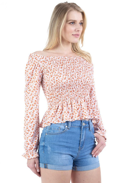 Peasant Sleeve Floral Smocked Top by VYSN