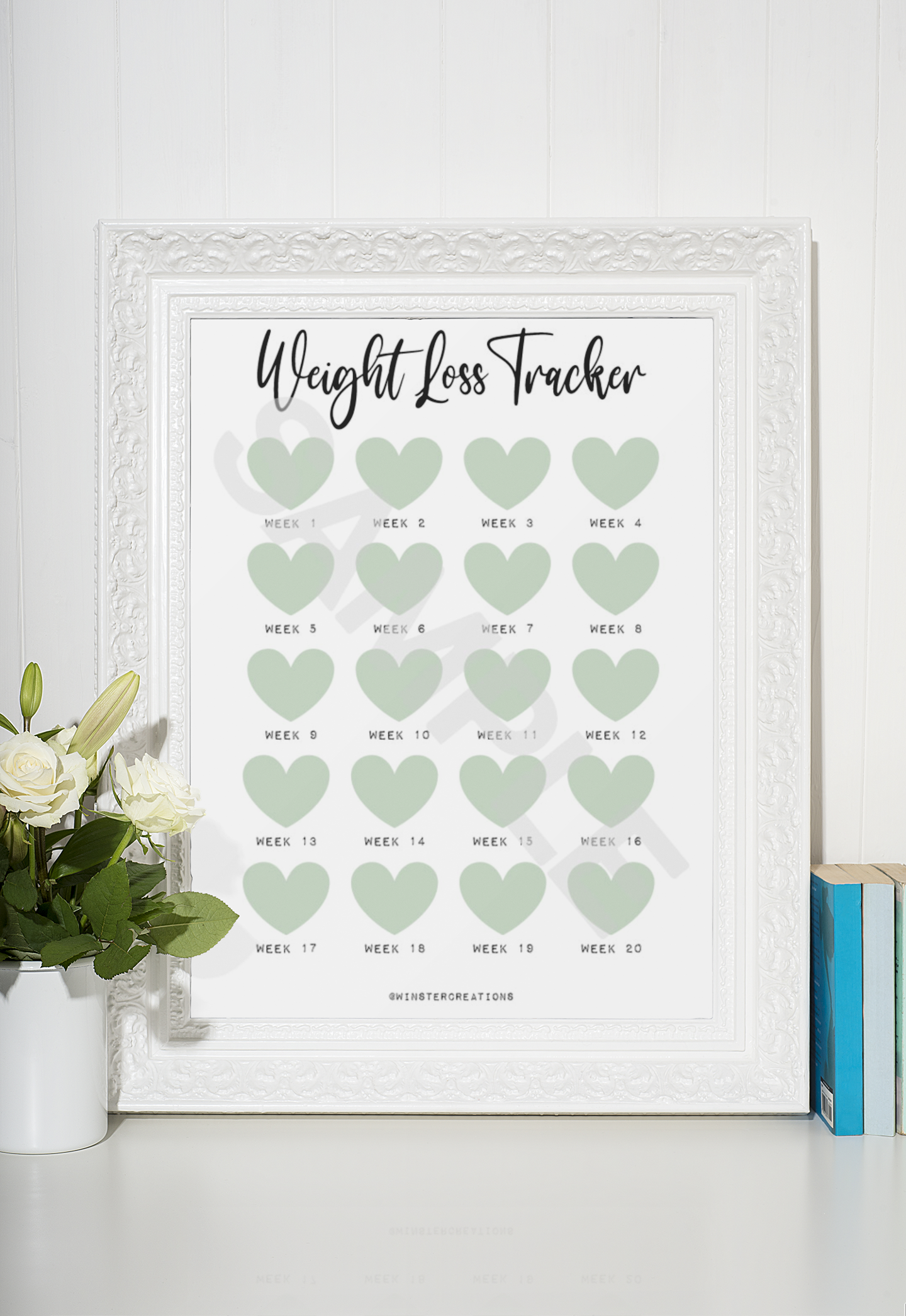 Weight Loss Tracker Sage Green Heart 20 Week Countdown A4 Weight Loss Diet Slimming Chart Tracker Print by WinsterCreations™ Official Store