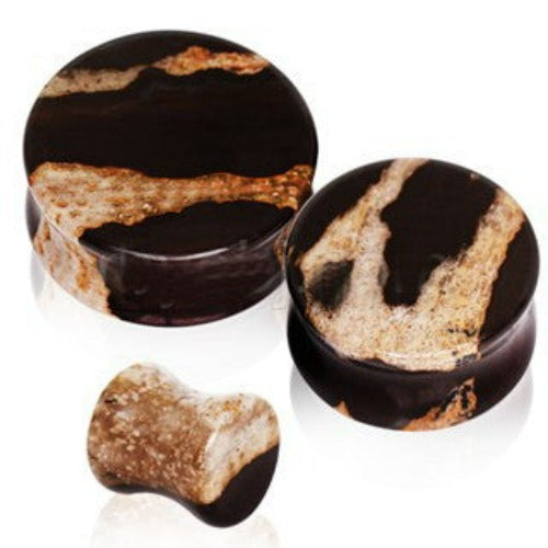 Natural African Zebra Stone Saddle Plug by Fashion Hut Jewelry