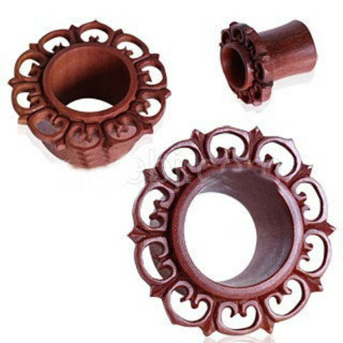 Sawo Wood Ornate Petal Eyelet Flesh Tunnel Plug by Fashion Hut Jewelry