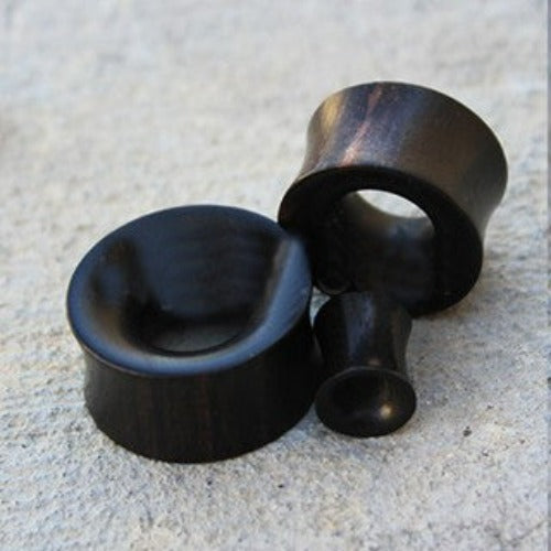 Organic Black Arang Wood Thick Walled Concave Tunnel Plug by Fashion Hut Jewelry