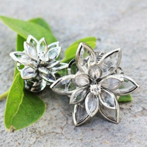 316L Stainless Steel Crystal Flower Screw Fit Plug by Fashion Hut Jewelry