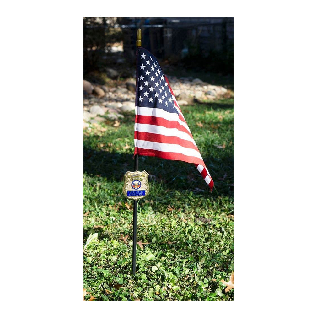 Police Officer Veteran Grave Marker With 30 Inch Tall American Cemetery Flag, Police Remembrance. by The Military Gift Store