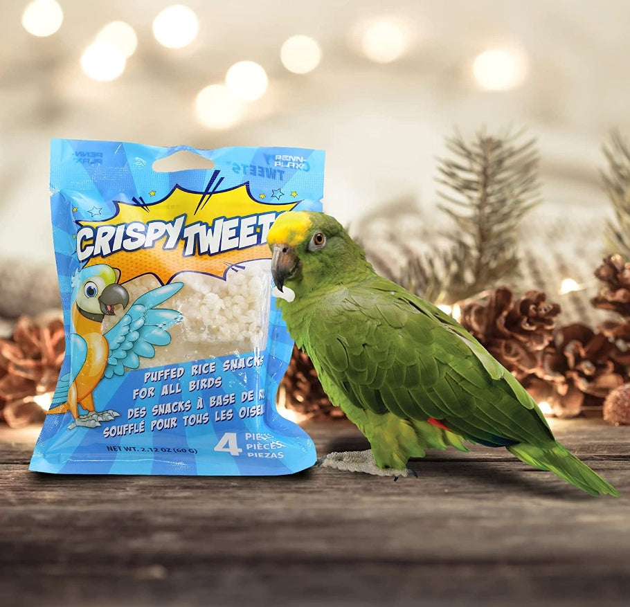 Penn Plax Crispy Tweets Puffed Rice Bird Snack: Wholesome Hand-Feeding Fun for Birds by Dog Hugs Cat