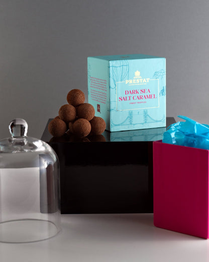 Prestat Dark Sea Salt Caramel Truffles And Medium Cloche Gift Set by Novenary