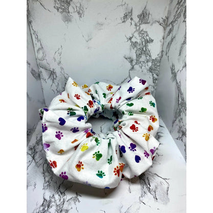 White Colored Paw Print Scrunchie by Enchanted Scrunch