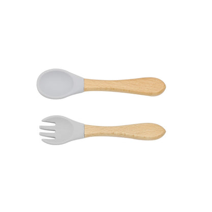 Baby Food Grade Wooden Handles Silicone Spoon Fork Cutlery by MyKids-USA™