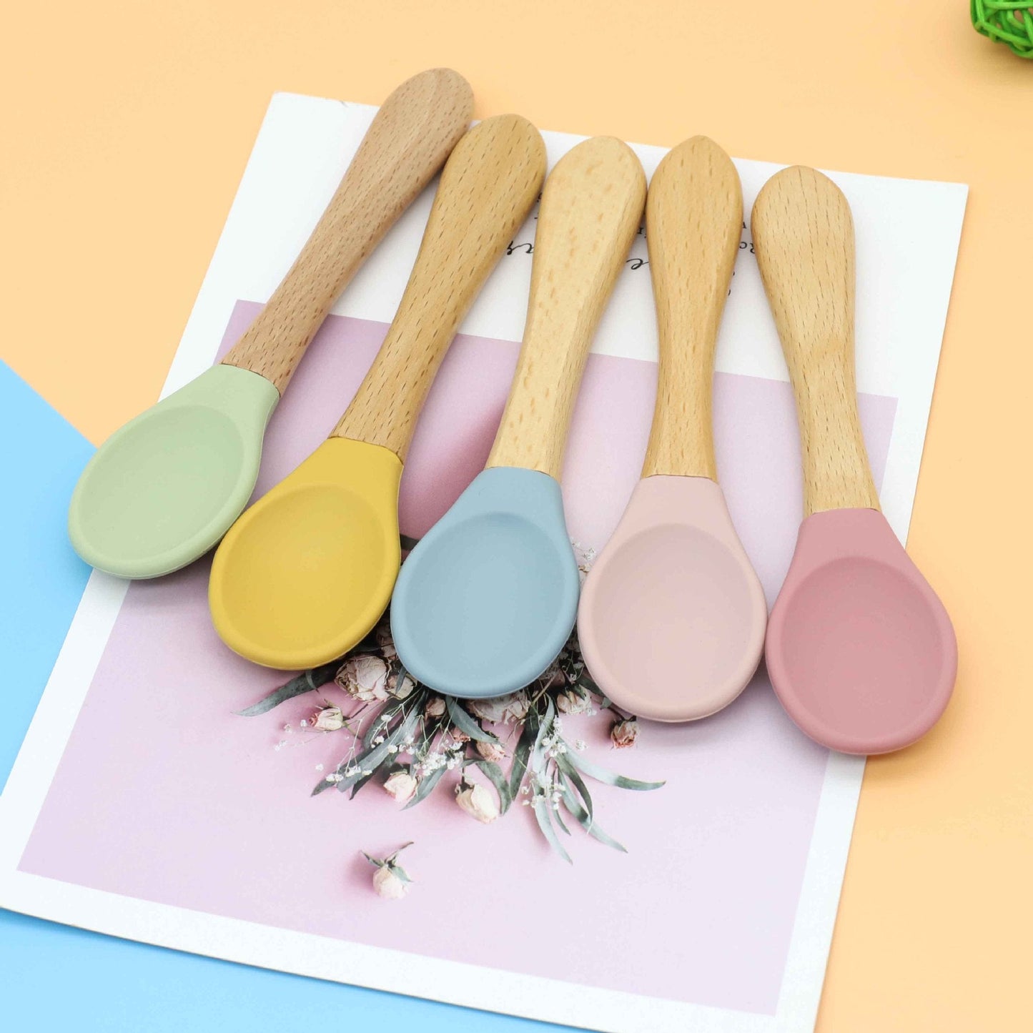 Baby Food Grade Wooden Handles Silicone Spoon Fork Cutlery by MyKids-USA™