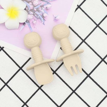 Baby Bear Pattern Complementary Food Training Lovely Silicone Spoon Fork Sets by MyKids-USA™