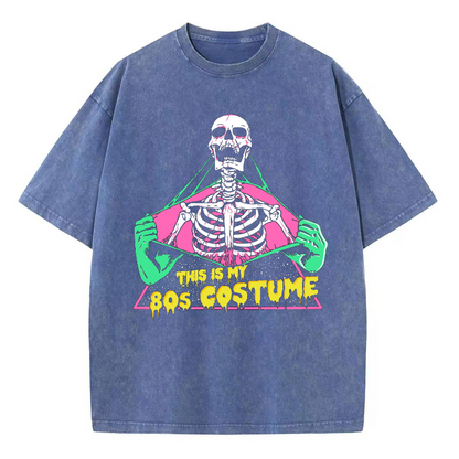 Unisex This Is My 80's Costume Skull Printed Retro Washed Short Sleeved T-Shirt by migunica