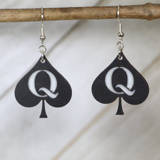 Queen of Spades Wooden Dangle Earrings by Cate's Concepts, LLC