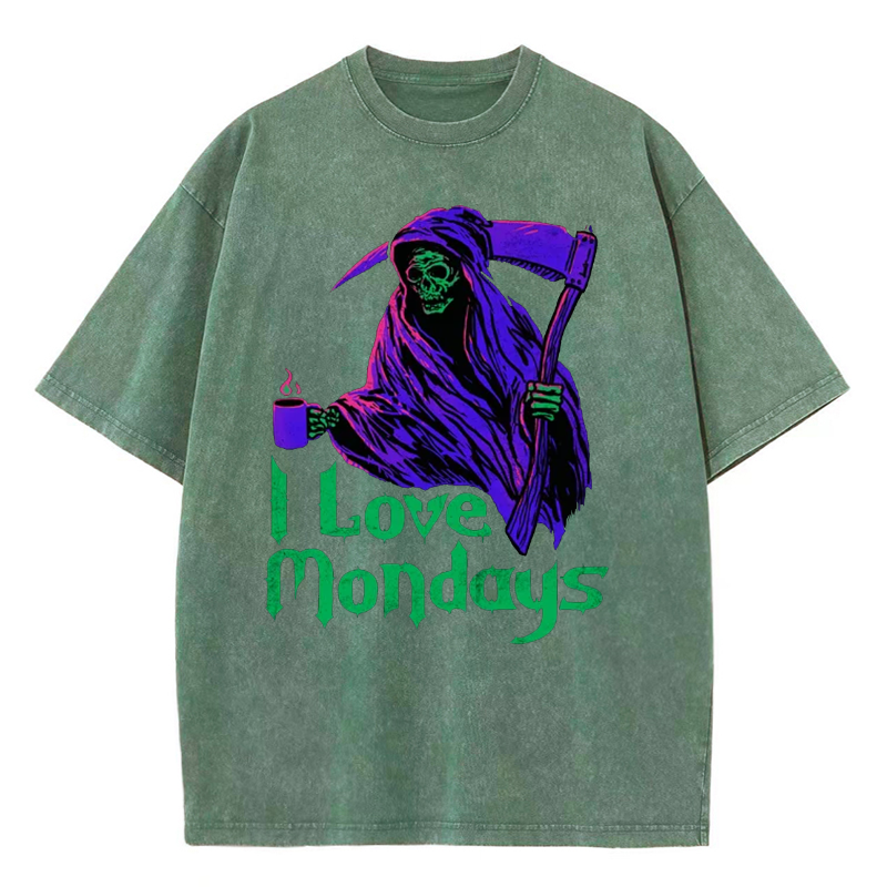 Unisex I Love Mondays Printed Retro Washed Short Sleeved T-Shirt by migunica