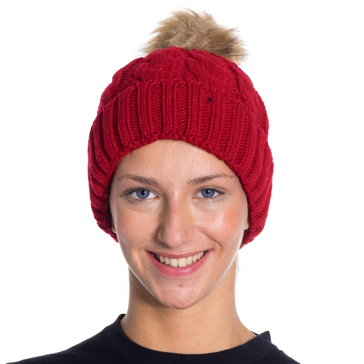 1 Pack - Winter Knitted Slouch Beanie Hat with Pom Pom for Women Winter Hat Beanie by Mars Outlet Store LLC