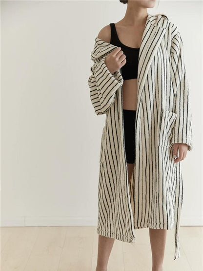 Retro 100% ORGANIC Long-stapled Cotton Hooded Stripe Bath Robe by INSPECIAL HOME