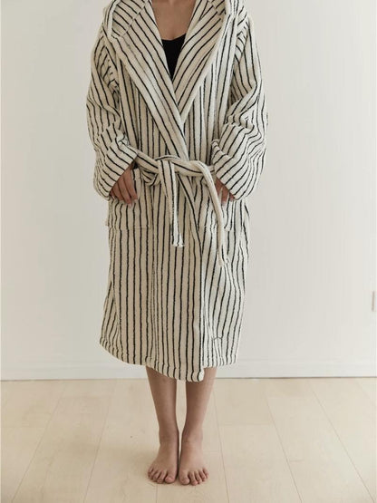 Retro 100% ORGANIC Long-stapled Cotton Hooded Stripe Bath Robe by INSPECIAL HOME