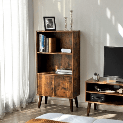 Retro 2-Tier Bookshelf with Doors Storage Cabinet for Books by Plugsus Home Furniture