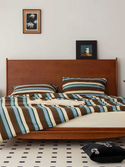 Retro Earthy Tone Stripe Duvet Cover Set with Pillowcases, 100% Cotton by INSPECIAL HOME