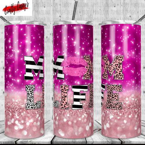 retro-pink-mom-life-lips-leopard tumbler by Crafty Casey's