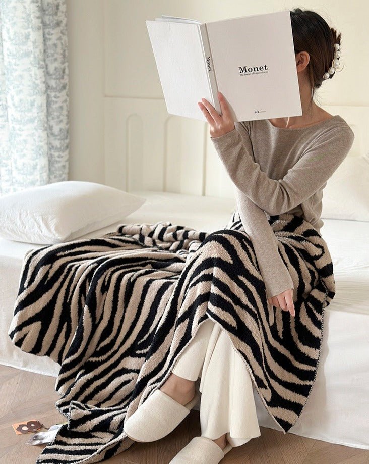 Retro Style Zebra Print Microfiber Throw Blanket - Ultra-Soft & Cozy by INSPECIAL HOME