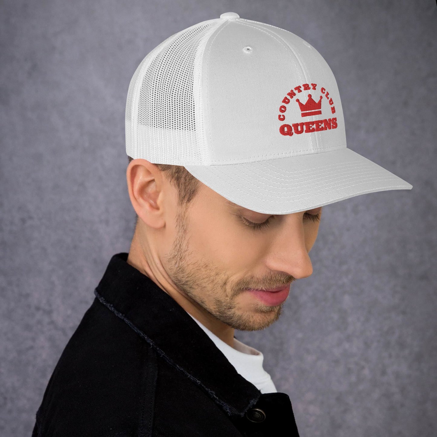 Queens CC Crown Trucker Cap White by Queens Country Club