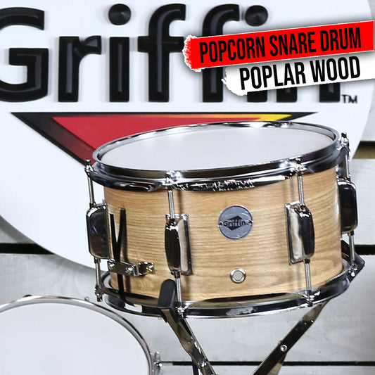 Popcorn Soprano Snare Drum by GRIFFIN | Acoustic Firecracker 10"x6" Poplar Wood Shell with Oakwood PVC | Mini Concert Marching Percussion Musical Instrument with Snare Throw Off, Drummers Key & Head by GeekStands.com