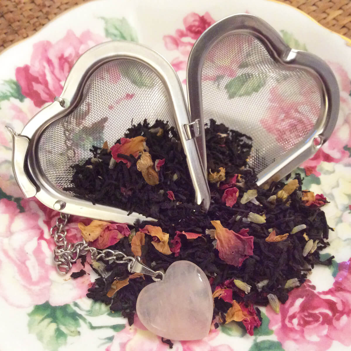 Gemstone Heart Tea Infuser (Rose Quartz - Amethyst) by Plum Deluxe Tea