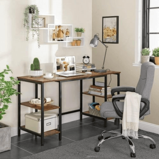 Rustic Computer Desk with 4 Shelves by Plugsus Home Furniture