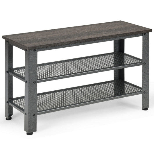 3-Tier Shoe Rack Industrial Shoe Bench with Storage Shelves-Black by VYSN