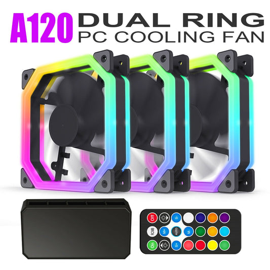 3-Pack White Frame 120mm ARGB LED PC Computer Case Cooling Fan Vetroo A120 by Js House