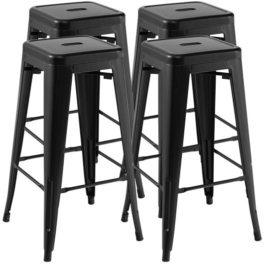 30 Inch Bar Stools Set of 4 with Square Seat and Handling Hole-Black by VYSN