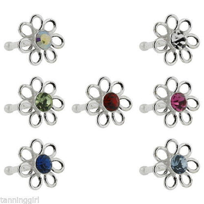 20 Gauge Nose Bone Sterling Silver Flower - 6 color choices by Fashion Hut Jewelry