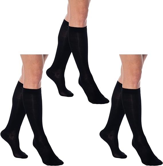 3 Pairs - Women's Knee High Socks Combed Cotton Over The Calf Long Socks by Mars Outlet Store LLC