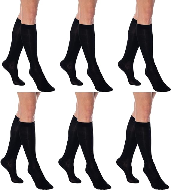 3 Pairs - Women's Knee High Socks Combed Cotton Over The Calf Long Socks by Mars Outlet Store LLC