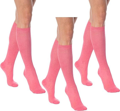 3 Pairs - Women's Knee High Socks Combed Cotton Over The Calf Long Socks by Mars Outlet Store LLC