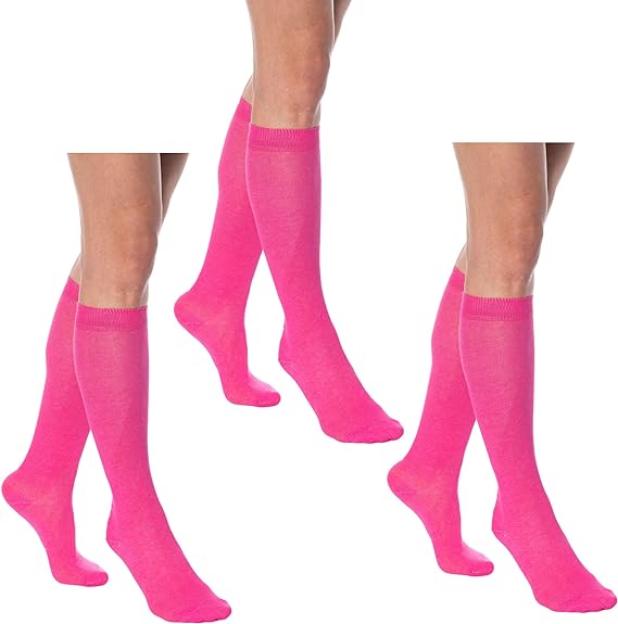 3 Pairs - Women's Knee High Socks Combed Cotton Over The Calf Long Socks by Mars Outlet Store LLC