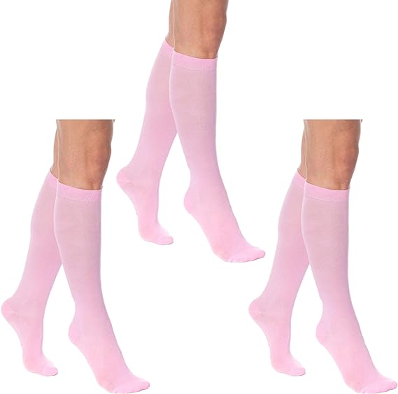 3 Pairs - Women's Knee High Socks Combed Cotton Over The Calf Long Socks by Mars Outlet Store LLC