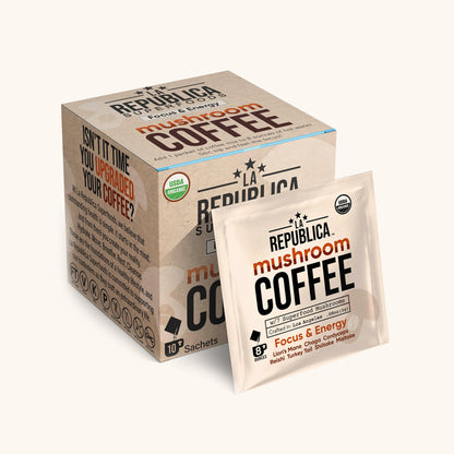 Mushroom Coffee 10-Pack Box of Single Serve Packets by La Republica Superfoods