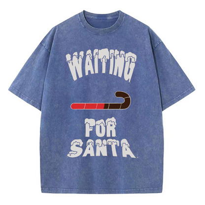 Unisex Waiting For Santa Printed Retro Washed Short Sleeved T-Shirt by migunica